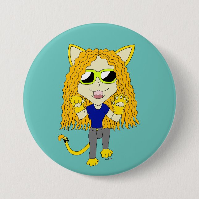 Badge Rond 7,6 Cm Chibi Catgirl avec pattes (Devant)