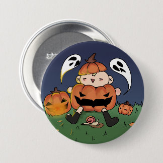 Badge Rond 7,6 Cm Chibi en costume de citrouille, bouton sur le thèm