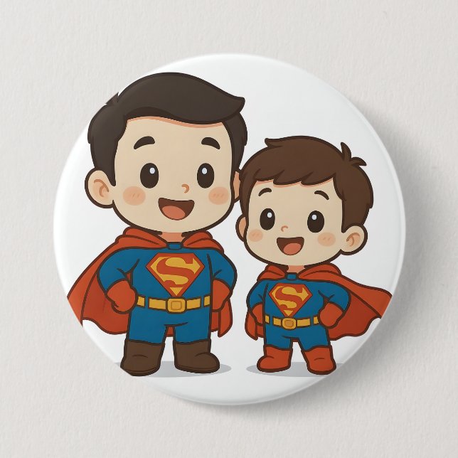 Badge Rond 7,6 Cm Chibi Superhero Duo Stationery	 (Devant)