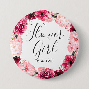 Badge Rond 7,6 Cm Chic Bourgogne & Fleur de fleurs florales rose