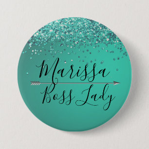 Badge Rond 7,6 Cm Chic Glittery Turquiose Boss Lady