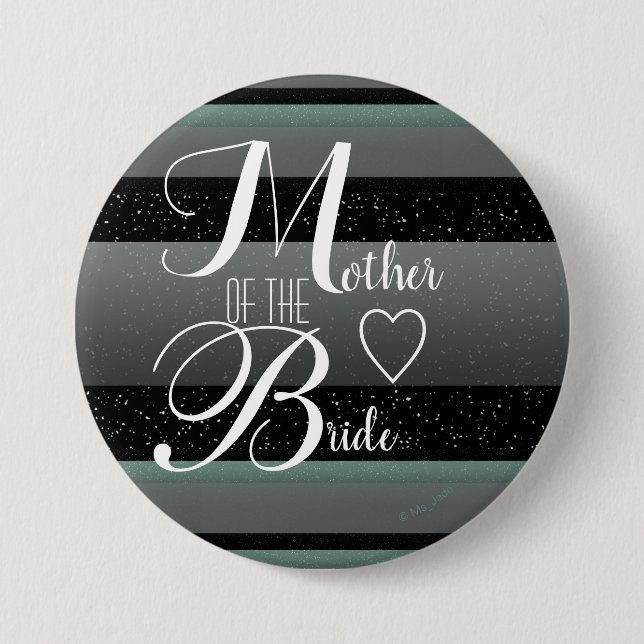 Badge Rond 7,6 Cm Chic Mint noir gris rayé Mère de la mariée (Devant)