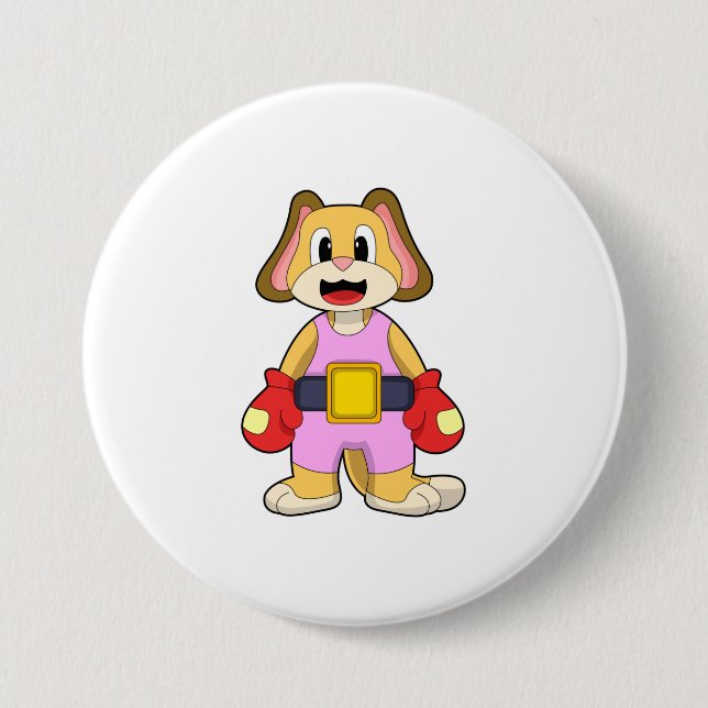 Badge Rond 7,6 Cm Chien à la boxe avec gants de boxe (Devant)