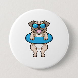 Badge Rond 7,6 Cm Chien à la natation avec anneau de natation
