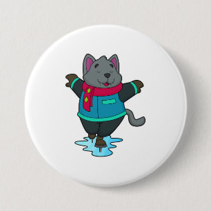 Badge Rond 7,6 Cm Chien à Patinage sur glace avec patins sur glace e