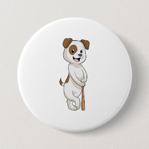 Badge Rond 7,6 Cm Chien au baseball avec batte de baseball