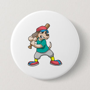 Badge Rond 7,6 Cm Chien au baseball avec batte de baseball