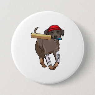Badge Rond 7,6 Cm Chien au cricket avec batte de cricket