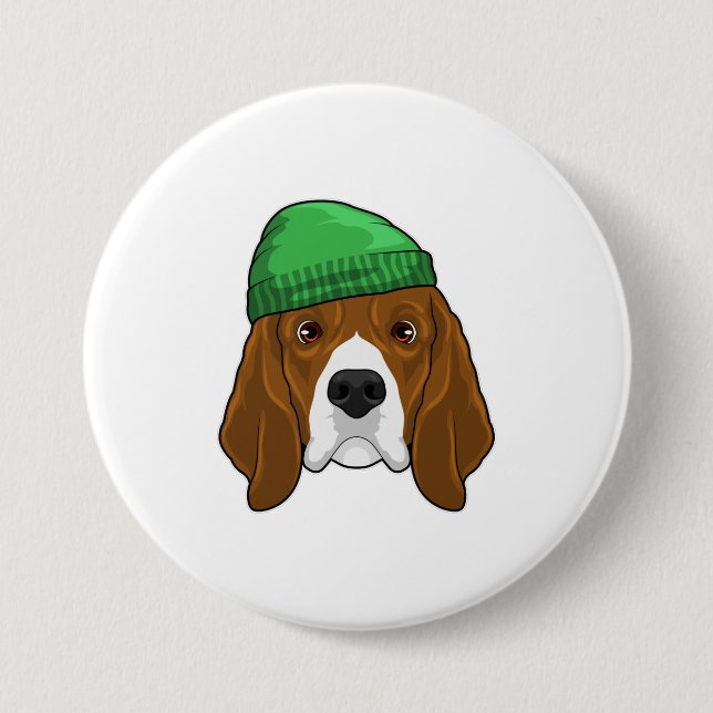 Badge Rond 7,6 Cm Chien avec Beanie (Devant)