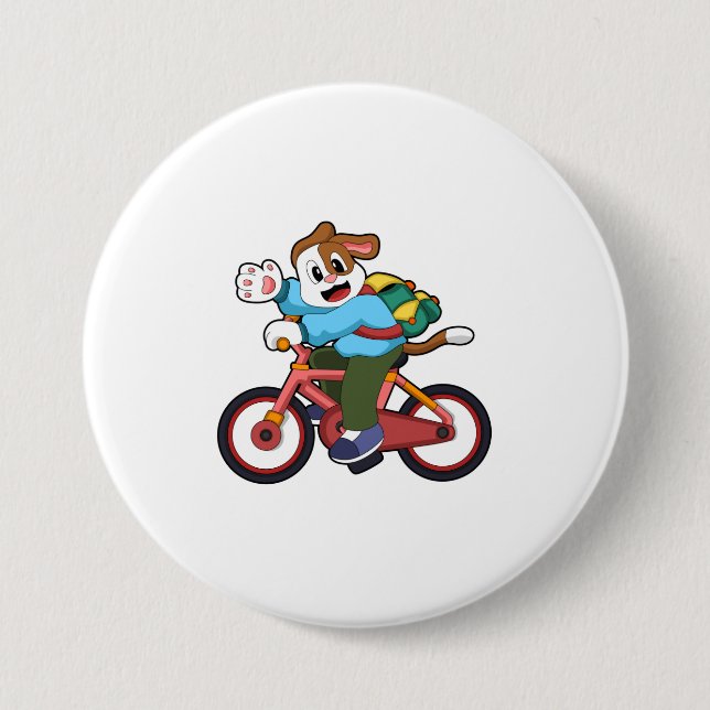 Badge Rond 7,6 Cm Chien avec Bicyclette (Devant)