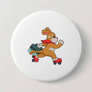 Badge Rond 7,6 Cm Chien avec des patins à roulettes