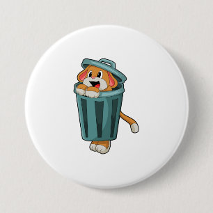Badge Rond 7,6 Cm Chien avec Trashcan