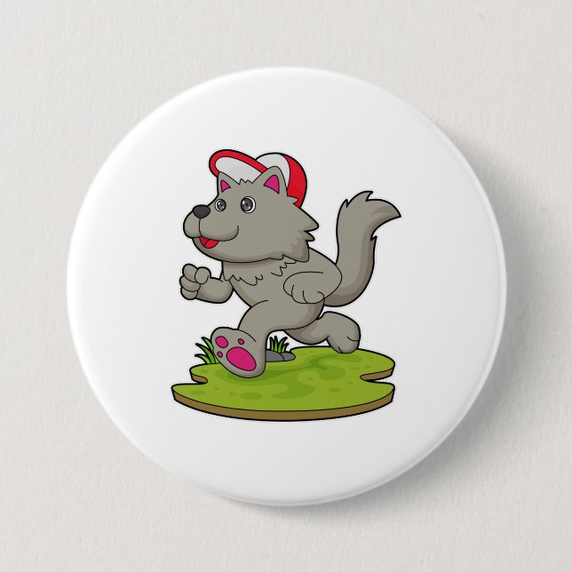 Badge Rond 7,6 Cm Chien comme coureur avec Casquette (Devant)