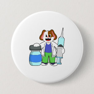 Badge Rond 7,6 Cm Chien comme docteur avec seringue