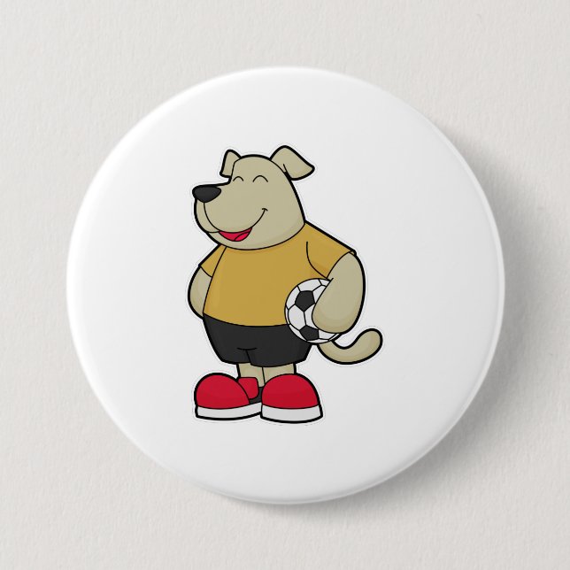 Badge Rond 7,6 Cm Chien comme joueur de football avec balle de footb (Devant)