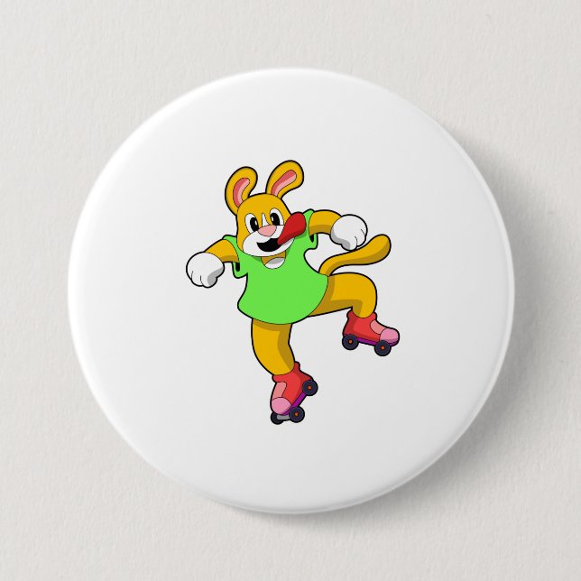 Badge Rond 7,6 Cm Chien comme Patineur en ligne avec Patins en ligne (Devant)