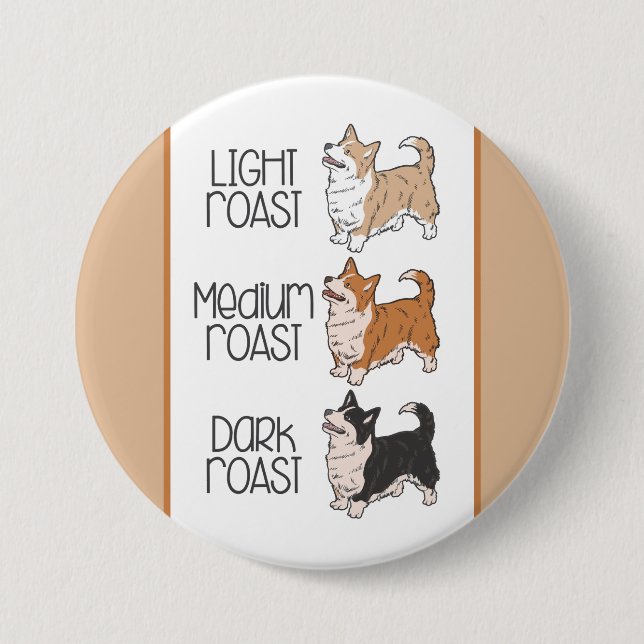 Badge Rond 7,6 Cm Chien Corgi & Café (Devant)