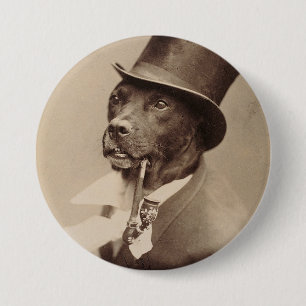 Badge Rond 7,6 Cm Chien dans un casquette