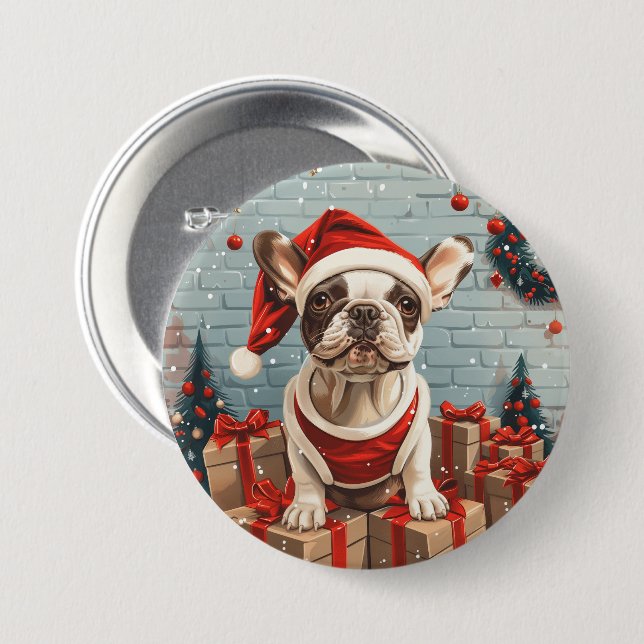 Badge Rond 7,6 Cm Chien de Père Noël (Devant & derrière)
