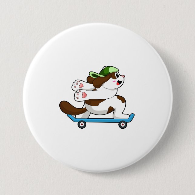 Badge Rond 7,6 Cm Chien en Skate avec Skateboard (Devant)