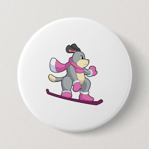 Badge Rond 7,6 Cm Chien en Snowboardeur avec Sonowboard