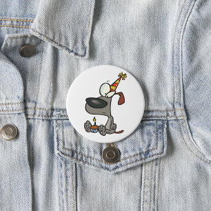 Badge Rond 7,6 Cm Chien triste d'anniversaire dessin animé avec gâte