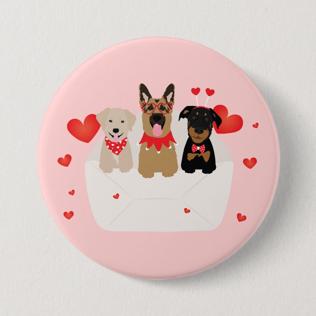 Badge Rond 7,6 Cm Chiens Dans L'enveloppe D'amour (Devant)