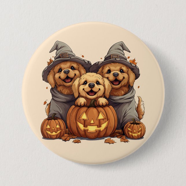 Badge Rond 7,6 Cm Chiens de l'Halloween Golden Retriever Jack-o'-lan (Devant)
