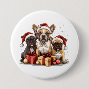 Badge Rond 7,6 Cm Chiens de Noël Français Chiens de Noël