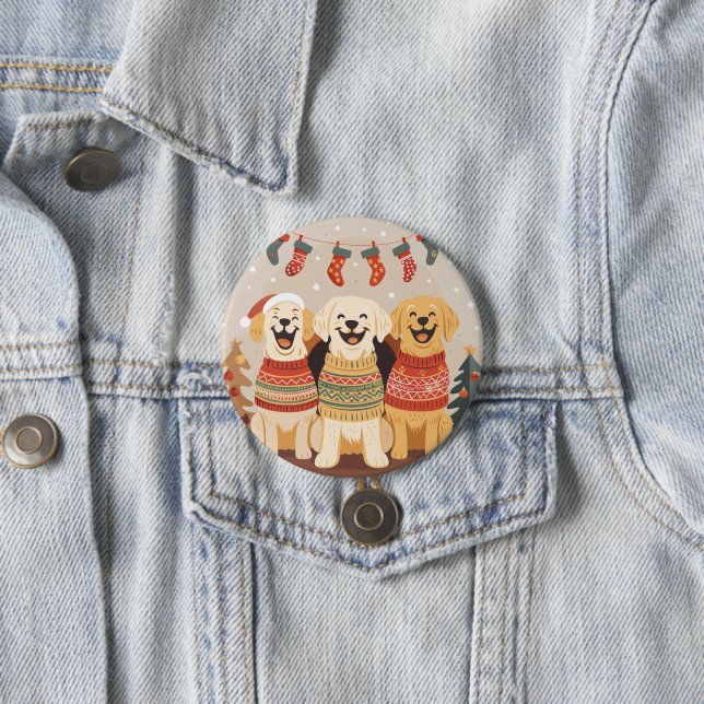 Badge Rond 7,6 Cm Chiens Labrador Retriever de Noël (En situation)