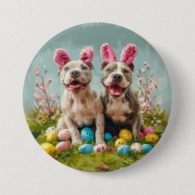 Badge Rond 7,6 Cm Chiens taureaux de Pâques (Devant)