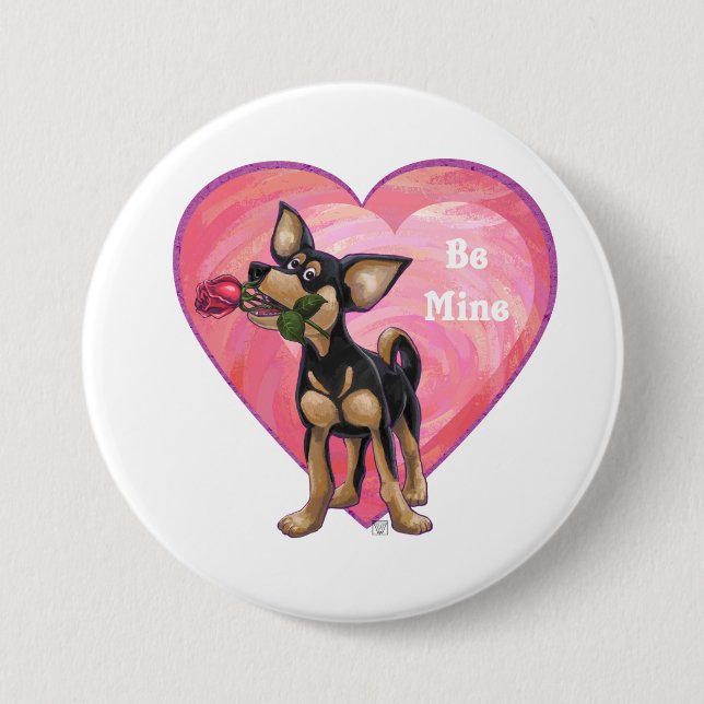 Badge Rond 7,6 Cm Chihuahua Saint-Valentin (Devant)
