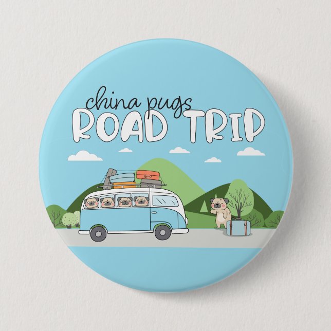 Badge Rond 7,6 Cm China Pugs Road Trip (Devant)