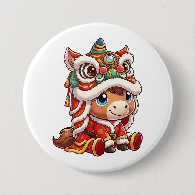 Badge Rond 7,6 Cm Chinese New Year Horse 2026 Zodiac (Devant)