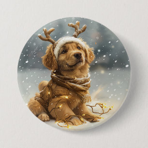 Badge Rond 7,6 Cm Chiot de Noël Golden Retriever