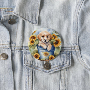 Badge Rond 7,6 Cm Chiot de tournesol