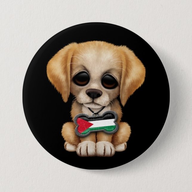 Badge Rond 7,6 Cm Chiot mignon avec l'étiquette de chien (Devant)