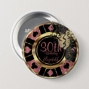 Badge Rond 7,6 Cm Chip de Poker de Casino Anniversaire - Rose