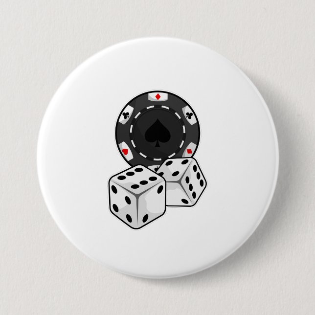 Badge Rond 7,6 Cm Chip & Dice pour Poker (Devant)