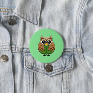 Badge Rond 7,6 Cm Chouette bibliophile mignonne lisant un livre de d