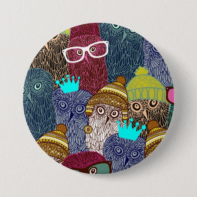 Badge Rond 7,6 Cm Chouette dans la couronne (Devant)