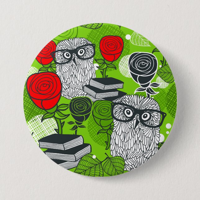 Badge Rond 7,6 Cm Chouette en roses rouges (Devant)
