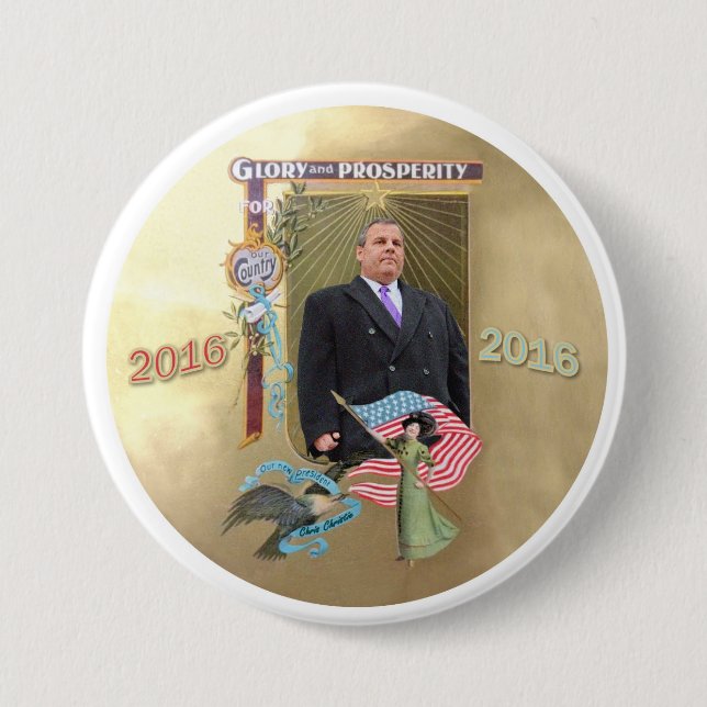 Badge Rond 7,6 Cm Chris Christie 2016 (Devant)