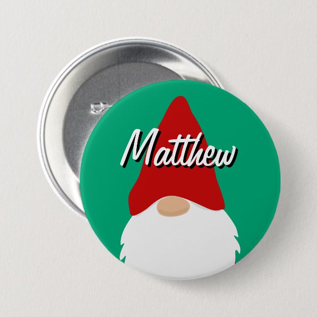 Badge Rond 7,6 Cm Christmas party name buttons with cute gnome (Devant & derrière)