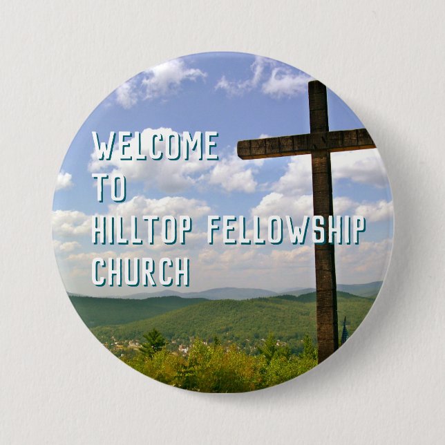 Badge Rond 7,6 Cm Church Welcome Pin Bois croisé Texte personnalisé (Devant)