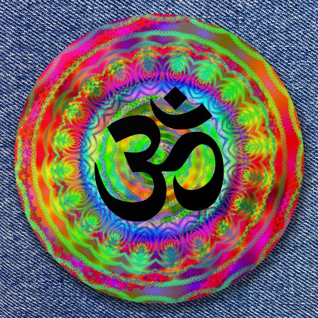 Badge Rond 7,6 Cm Cible Tiedye avec symbole Om (Tiedye Target with Om Symbol Button)