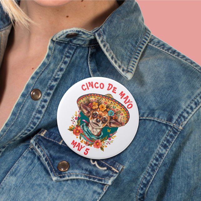 Badge Rond 7,6 Cm Cinco de Mayo Chihuahua portant Sombrero & Serape (Créateur téléchargé)
