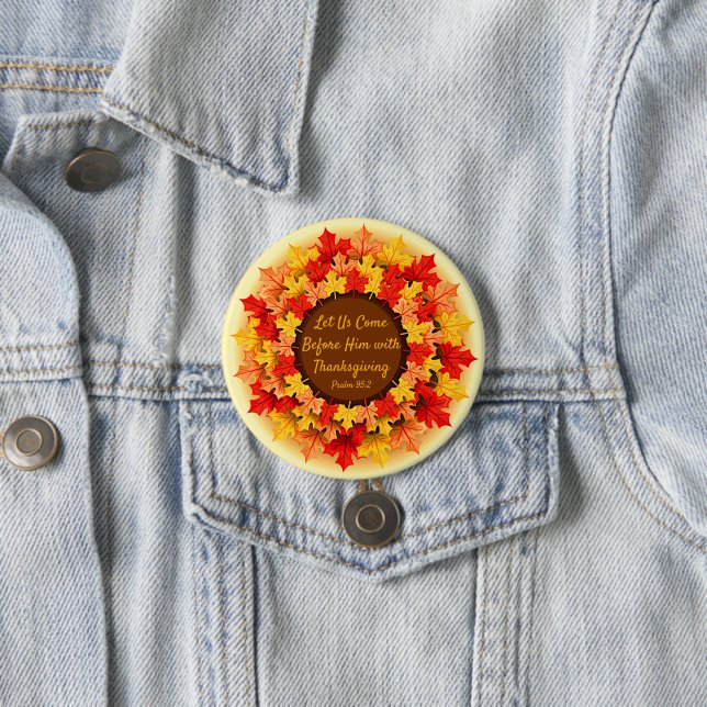 Badge Rond 7,6 Cm Citation Bible Automne Feuilles Thanksgiving (En situation)