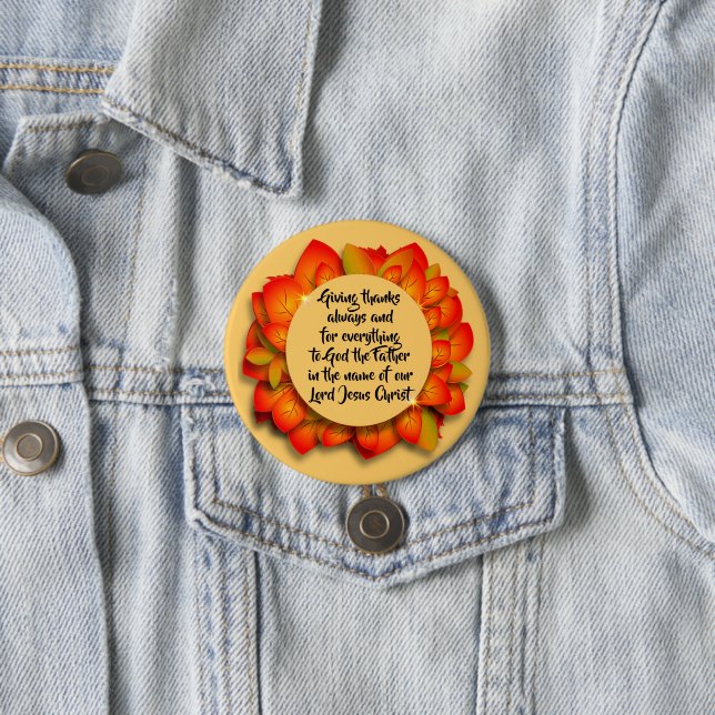 Badge Rond 7,6 Cm Citation Bible Thanksgiving Autumn Leaf Large (En situation)