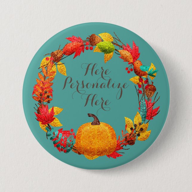 Badge Rond 7,6 Cm Citrouille d'automne et feuilles d'automne (Devant)